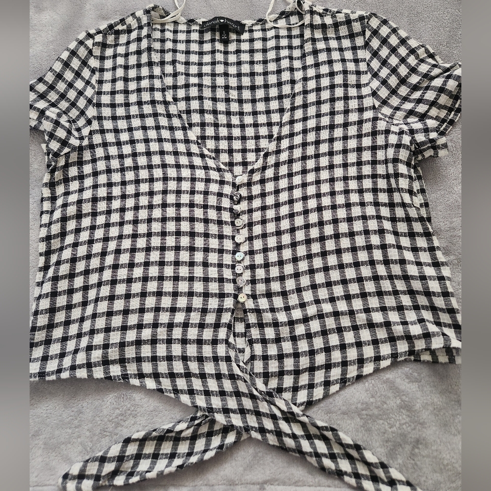 Derek Heart Black and White Plaid Blouse
